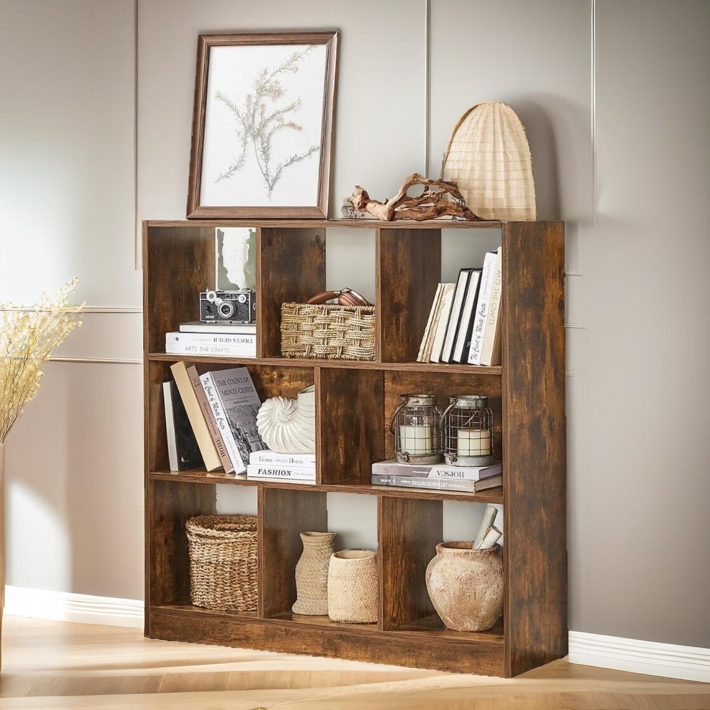 industrial 8 compartment book shelf rustic brown