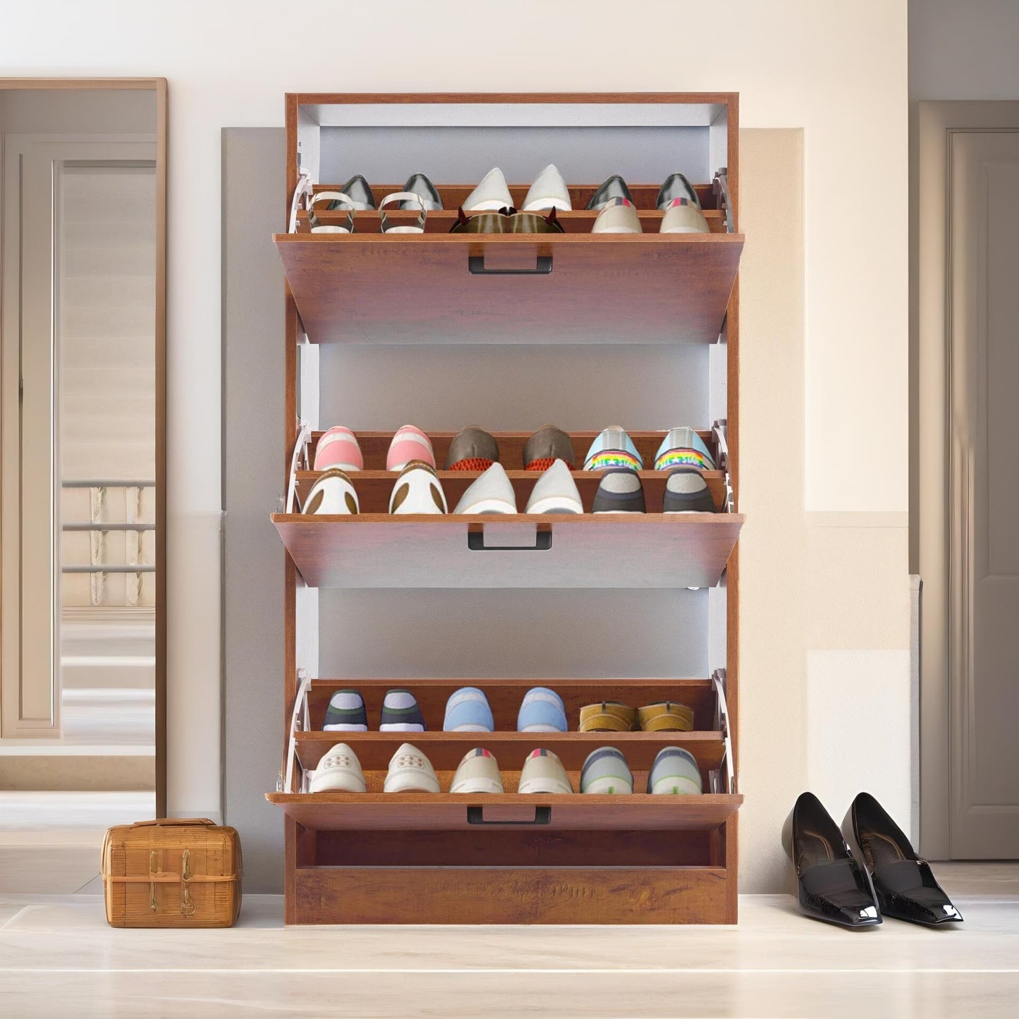 3 drawer shoe storage cabinet oak