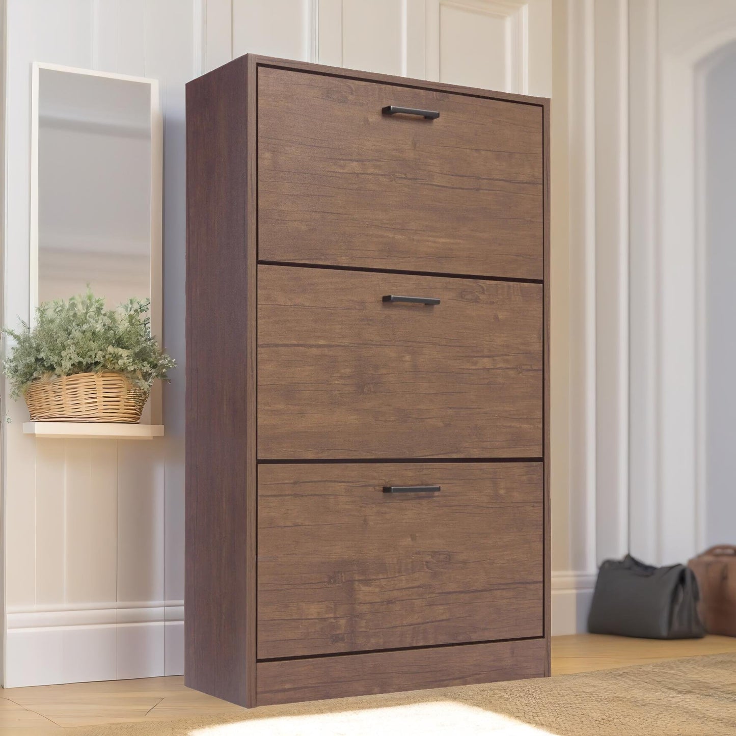 3 drawer shoe storage cabinet walnut