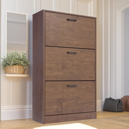 3 Drawer Shoe Storage Cabinet Walnut