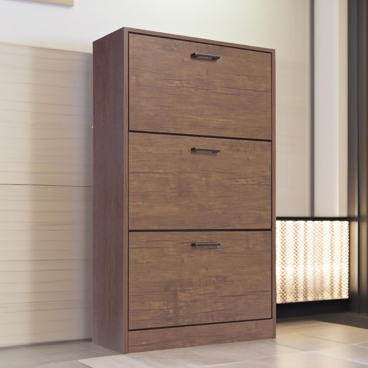 3 drawer shoe storage cabinet walnut