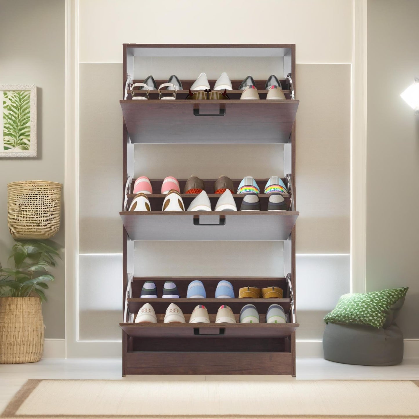 3 drawer shoe storage cabinet walnut