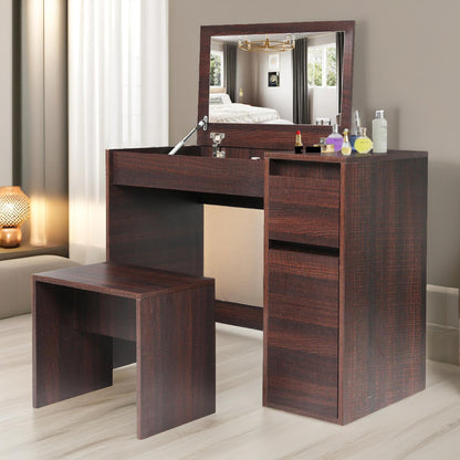 2-in-1 Dressing Table Workstation With Stool Walnut