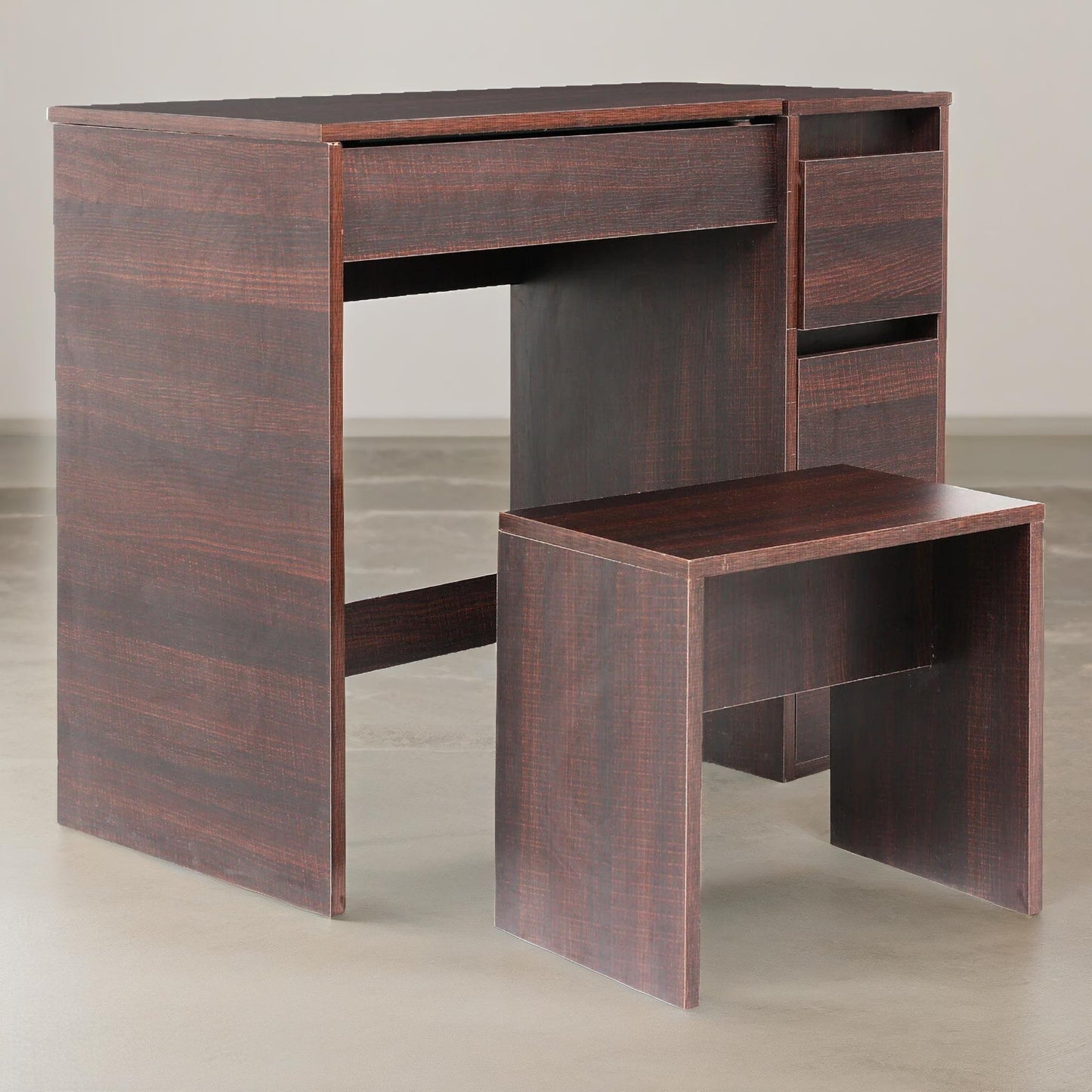 2-in-1 dressing table workstation with stool walnut