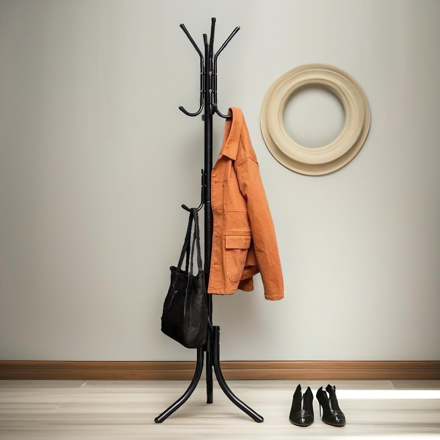 metal coat stand with 12 hooks black