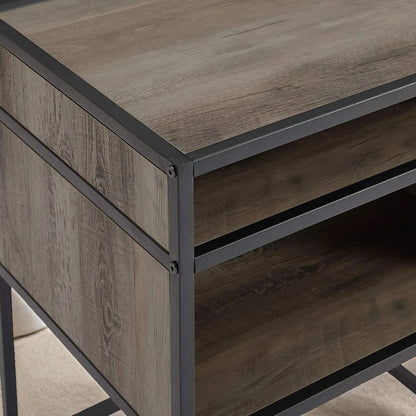 Industrial Square Side Table With Open Storage Grey Walnut