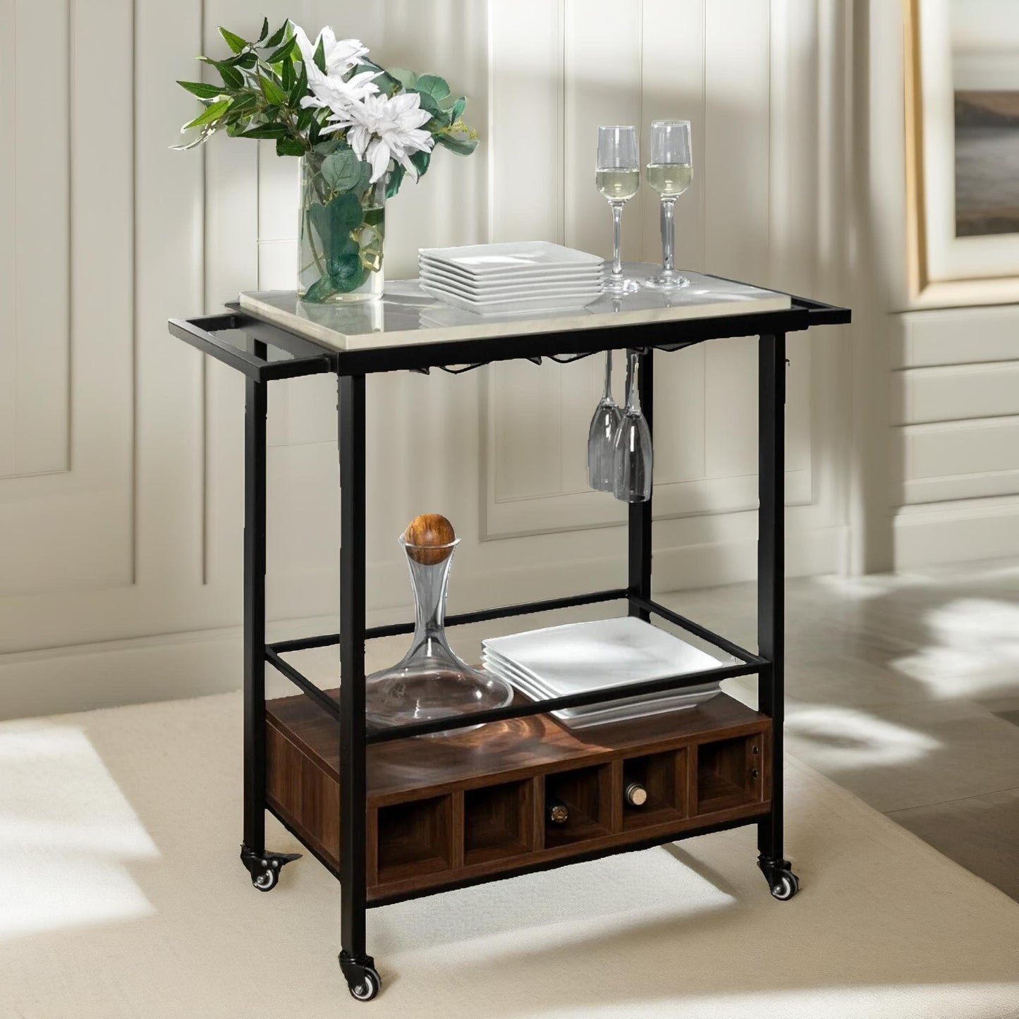 rolling kitchen trolley with wheels rustic brown