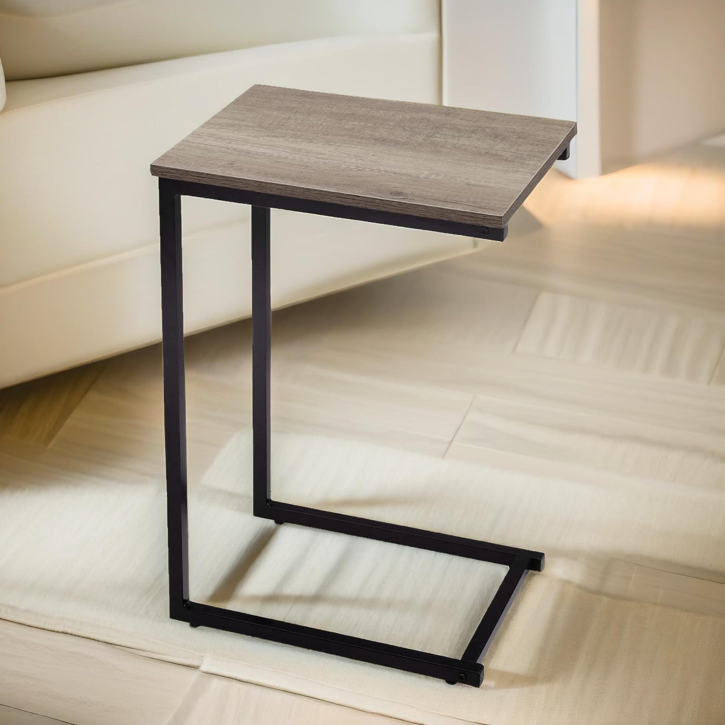 60cm tall industrial c-shaped sofa end table brown