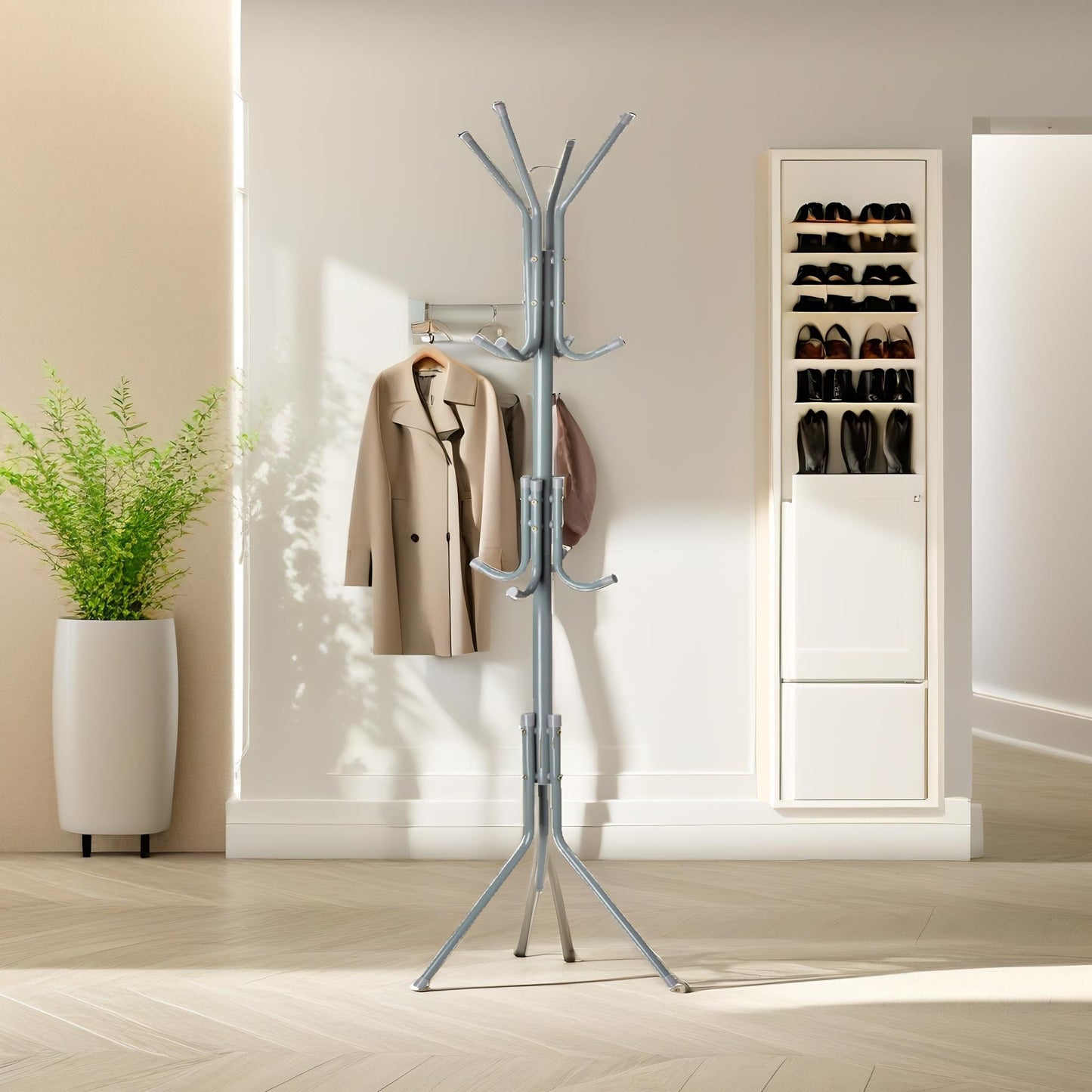 metal coat stand with 12 hooks grey