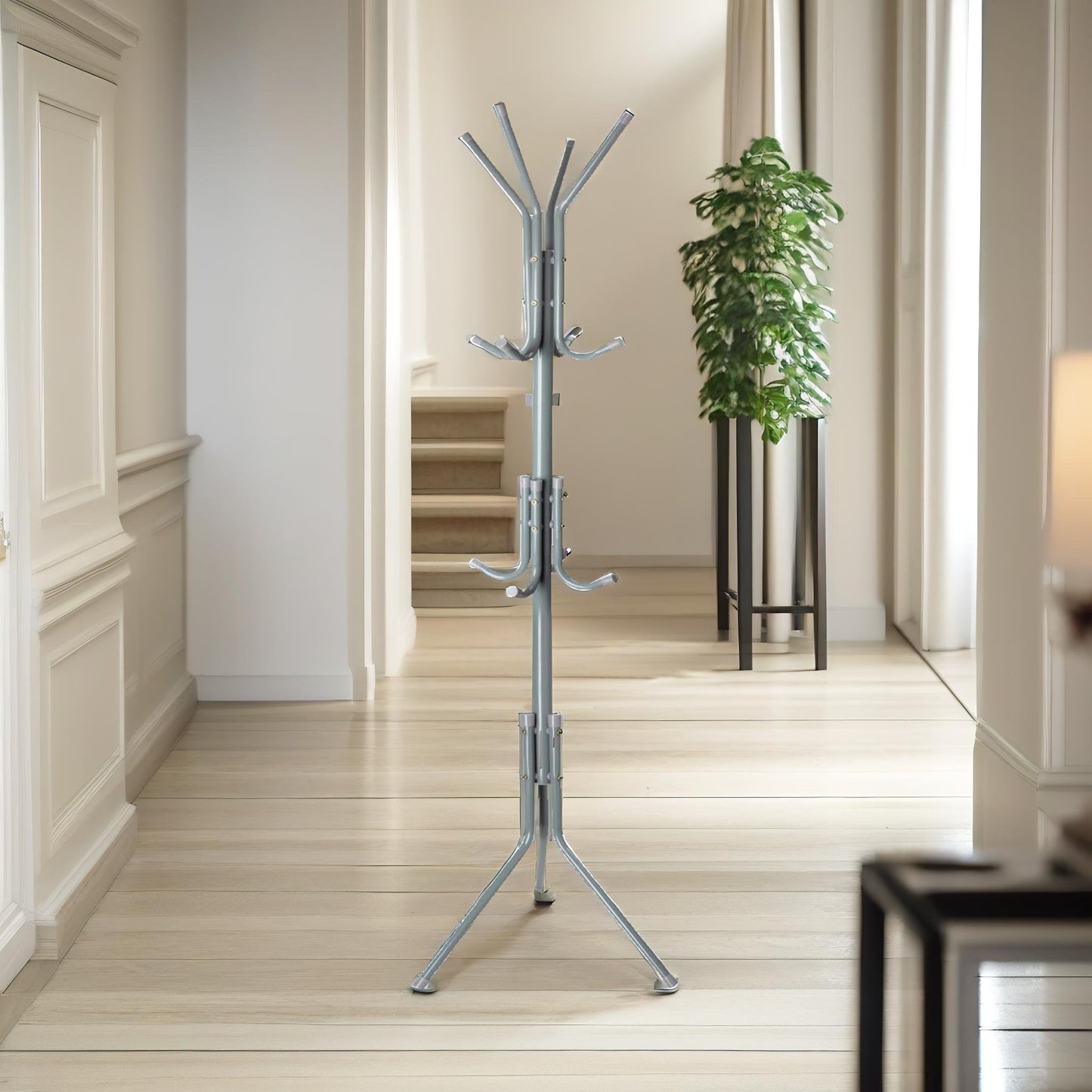 metal coat stand with 12 hooks grey