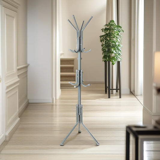 Metal Coat Stand With 12 Hooks Grey