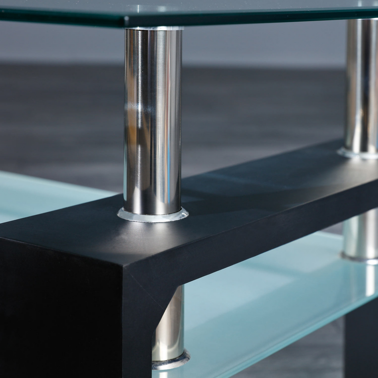 2 tier glass coffee table black