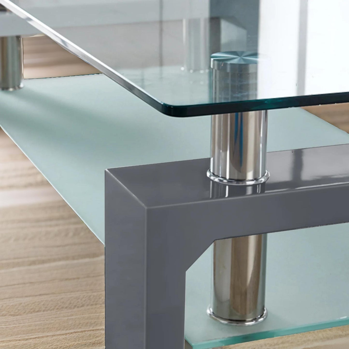 2 tier glass coffee table grey