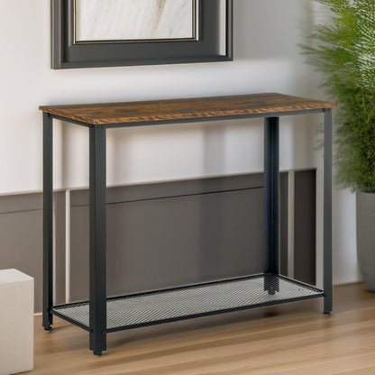 Industrial Rustic Console Table With 2 Shelves