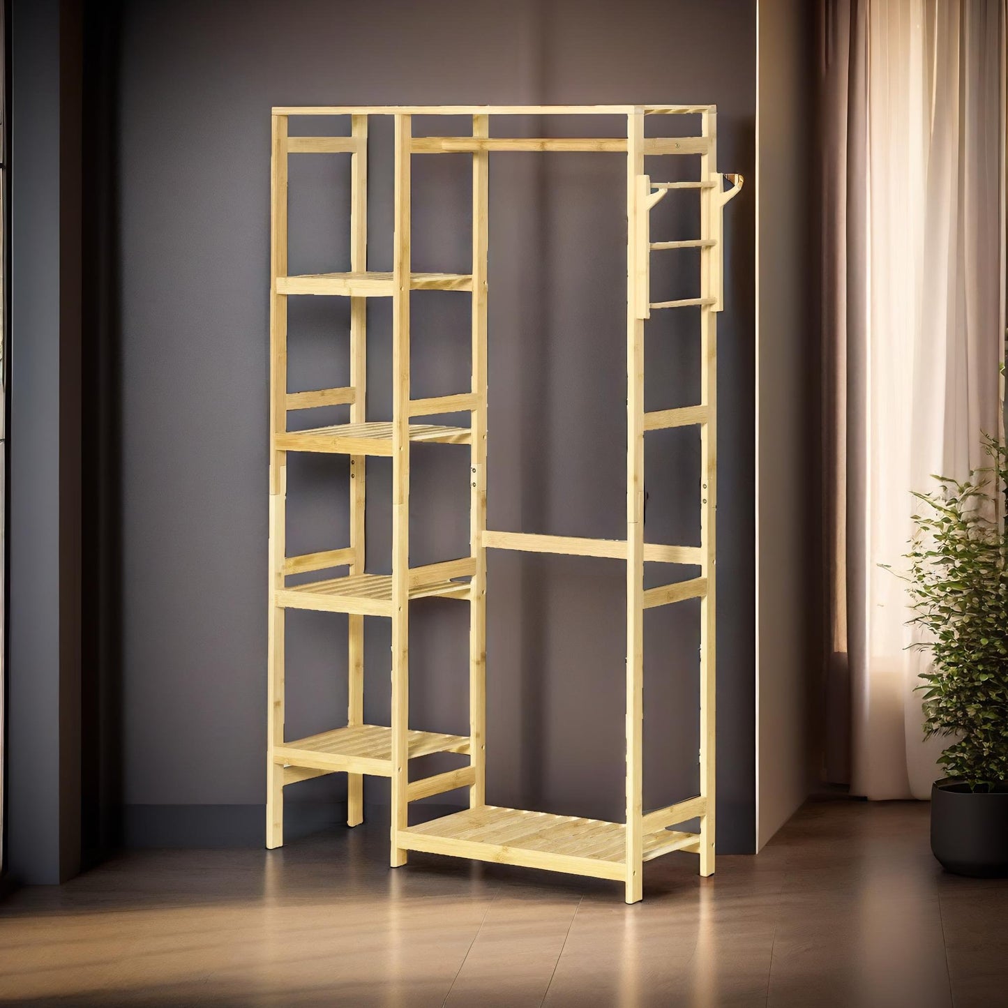 bamboo 155cm tall open wardrobe with shelves